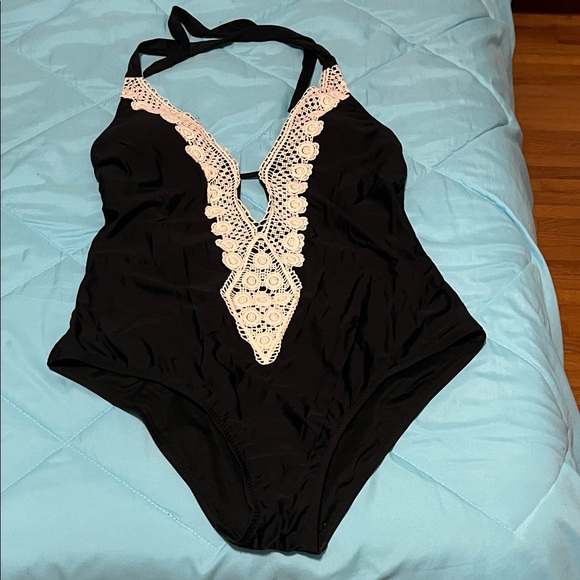 Kona Sol Other - Kona Sol Black and Cream Lace One Piece Swimsuit